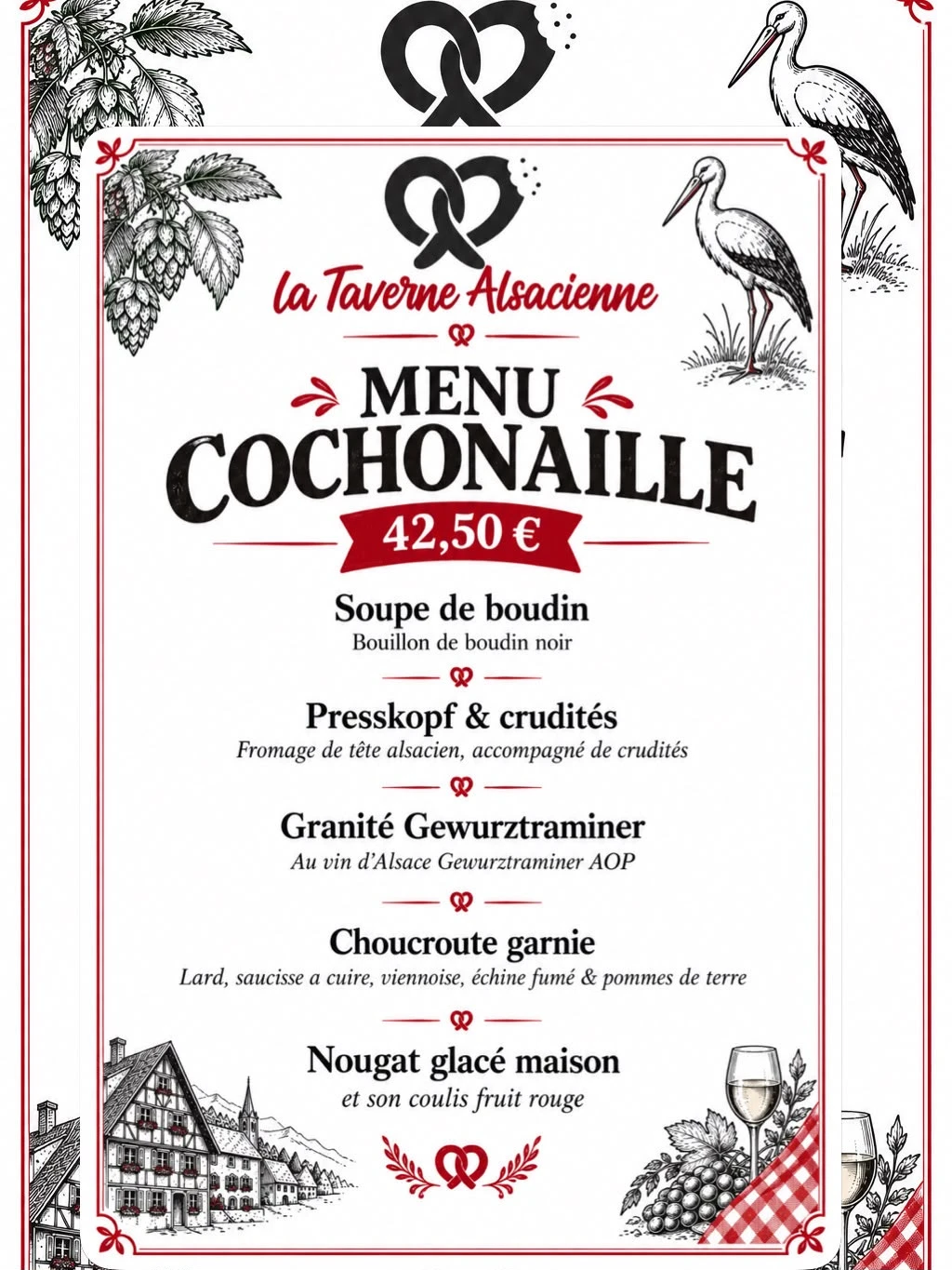 menu cochonaille la taverne alsacienne restaurant gerardmer